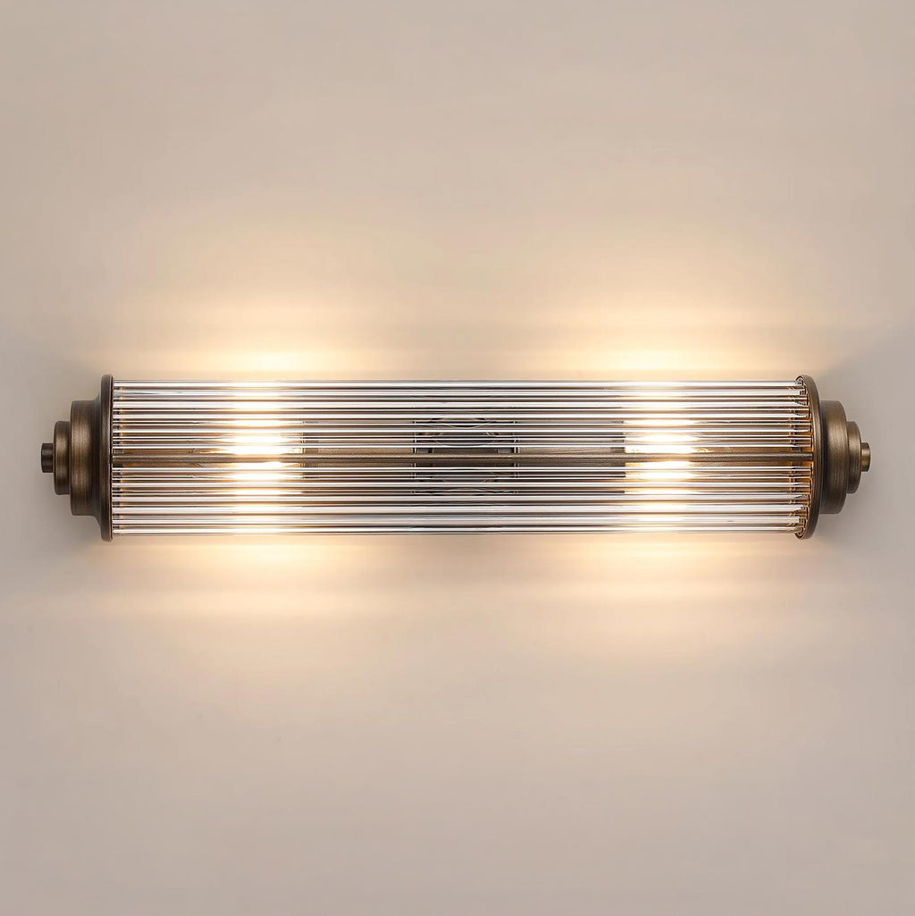 Pillar 2 Light Bathroom Wall Light In Bronze And Clear Glass Rods IP44 E14