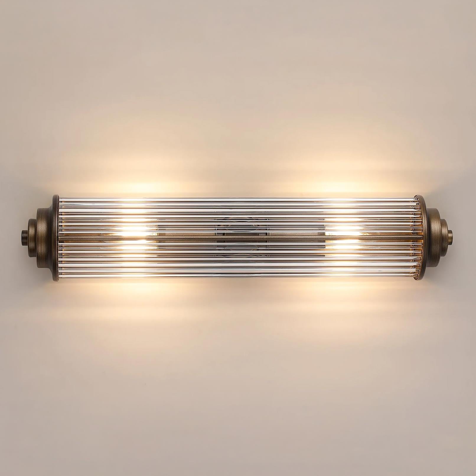 Pillar 2 Light Bathroom Wall Light In Bronze And Clear Glass Rods IP44 E14