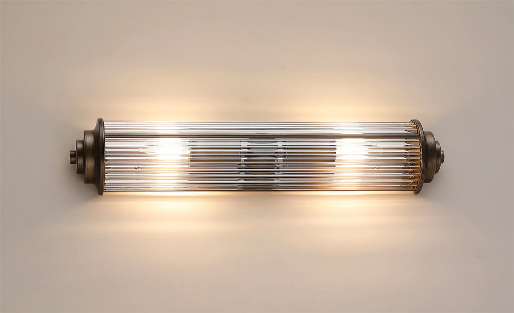 Pillar 2 Light Bathroom Wall Light In Bronze And Clear Glass Rods IP44 E14
