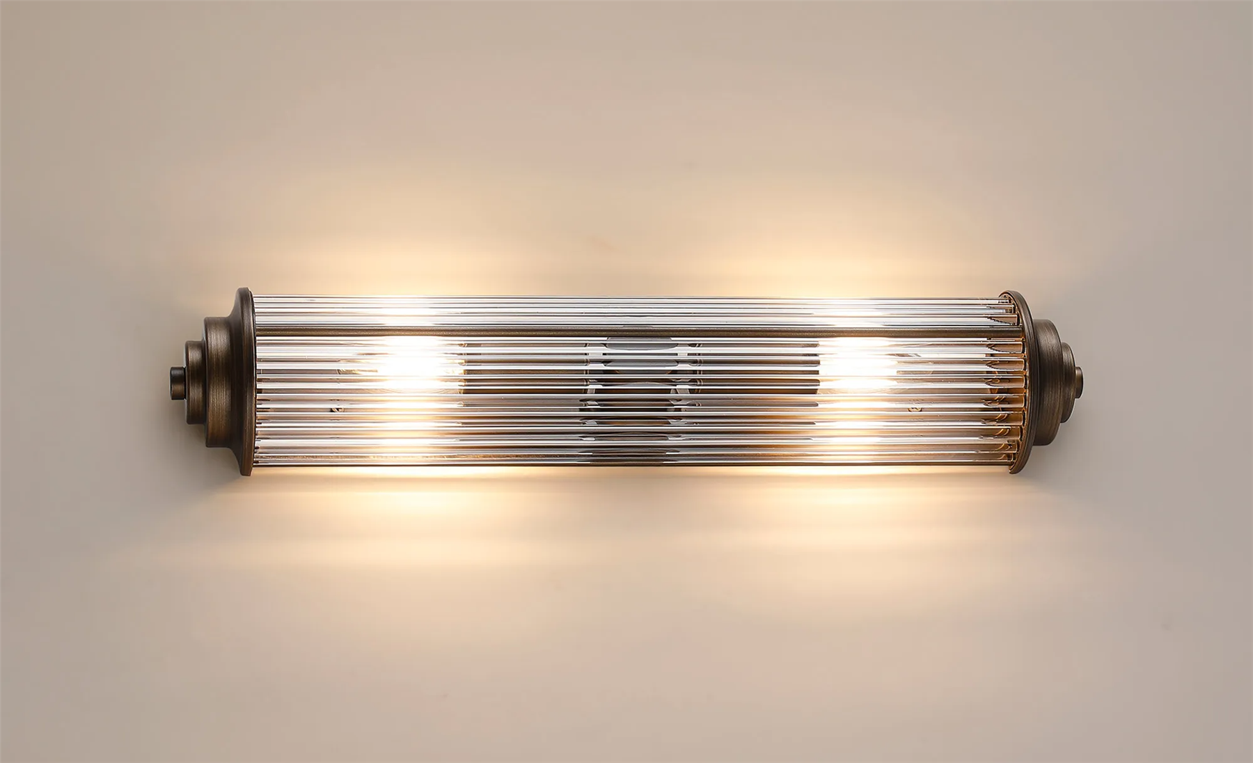 Pillar 2 Light Bathroom Wall Light In Bronze And Clear Glass Rods IP44 E14