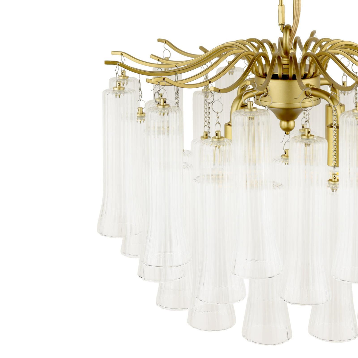 Laura Ashley Penlee 4 Light Pendant Matt Antique Brass and Ribbed Glass LA3756709-Q