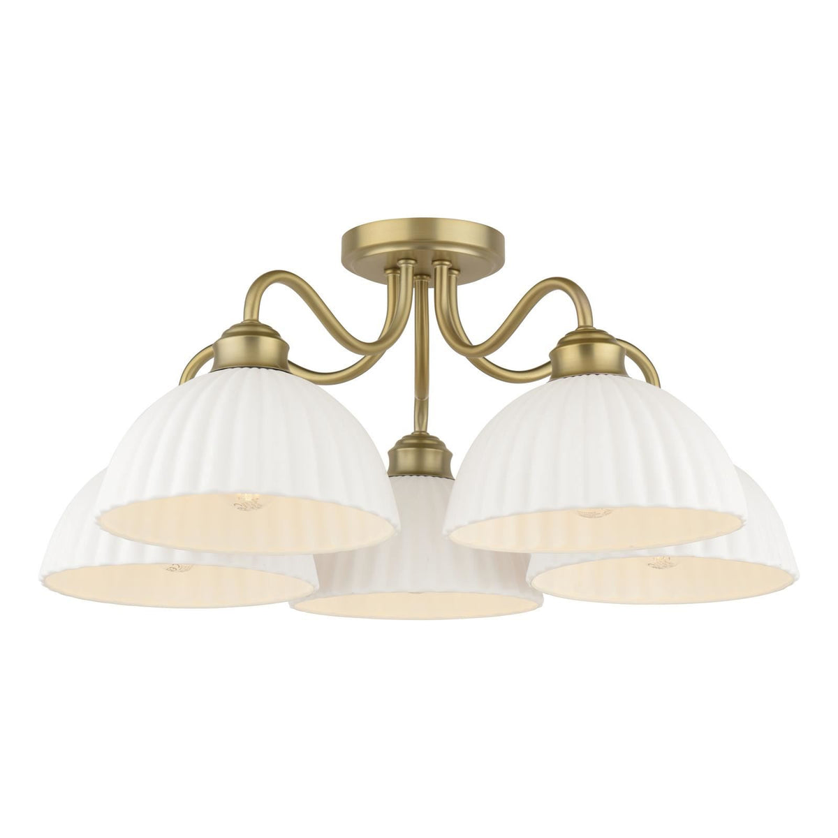 Laura Ashley Durford 5 Light Semi-Flush Matt Antique Brass and White Ceramic LA3756725-Q