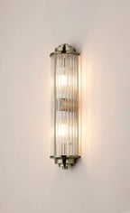 Pillar 2 Light Bathroom Wall Light In Antique Brass And Clear Glass Rods IP44 G9