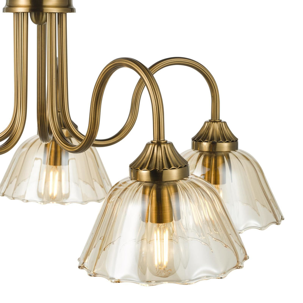 Erika 5 Light Pendant Antique Bronze and Amber Glass ERI0563