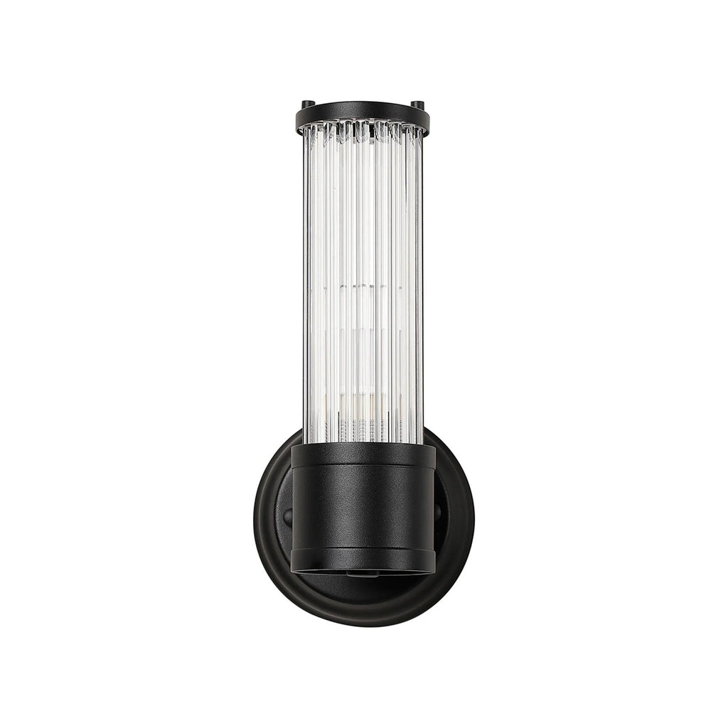 Pillar 1 Light Bathroom Wall Light In Satin Black And Clear Glass Rods IP44 E14