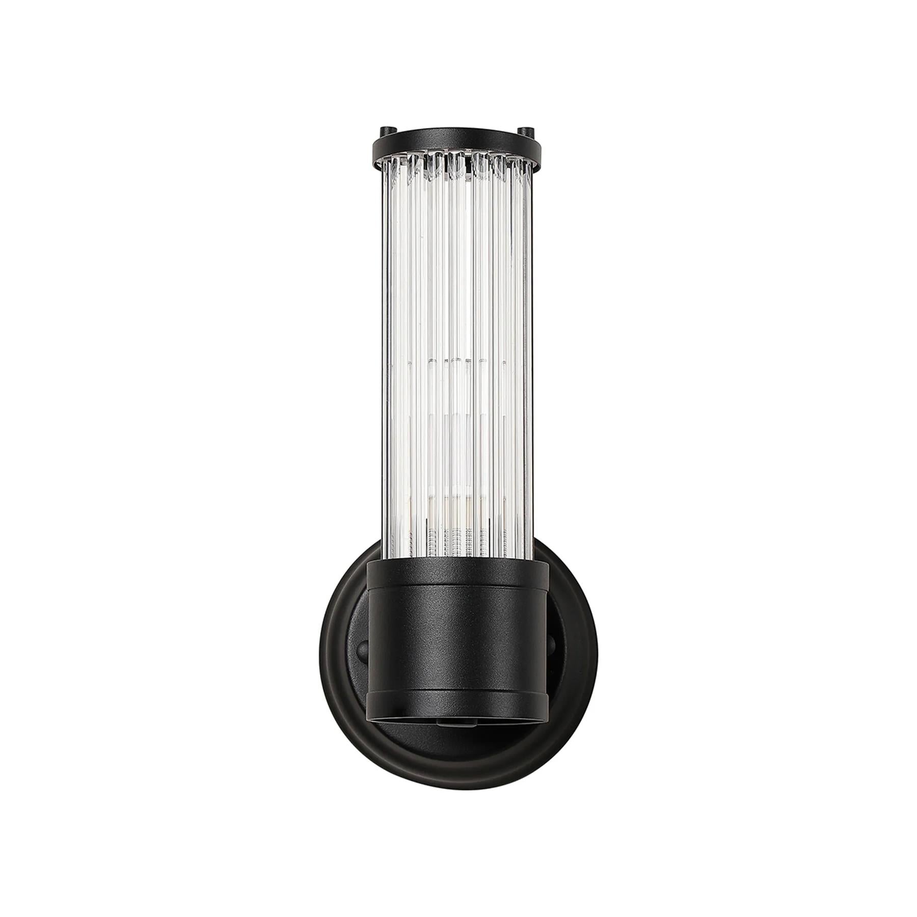 Pillar 1 Light Bathroom Wall Light In Satin Black And Clear Glass Rods IP44 E14