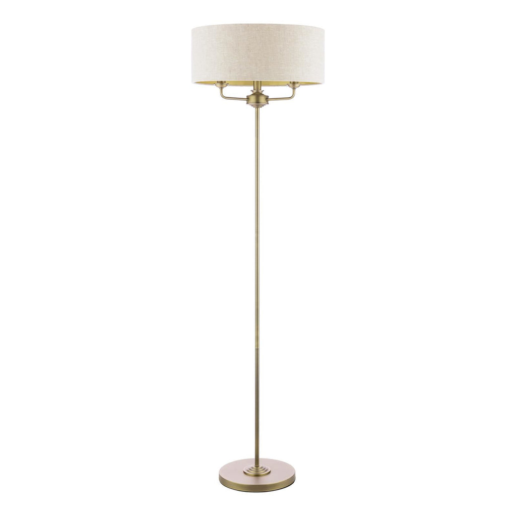 Laura Ashley Sorrento 3 Light Floor Lamp Matt Antique Brass With Natural Shade LA3756755-Q