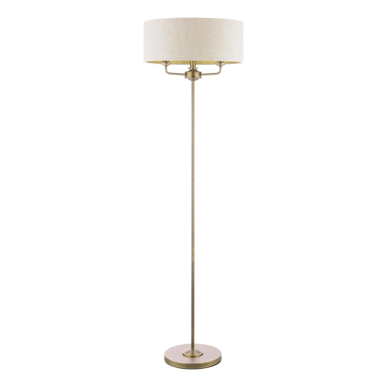 Laura Ashley Sorrento 3 Light Floor Lamp Matt Antique Brass With Natural Shade LA3756755-Q