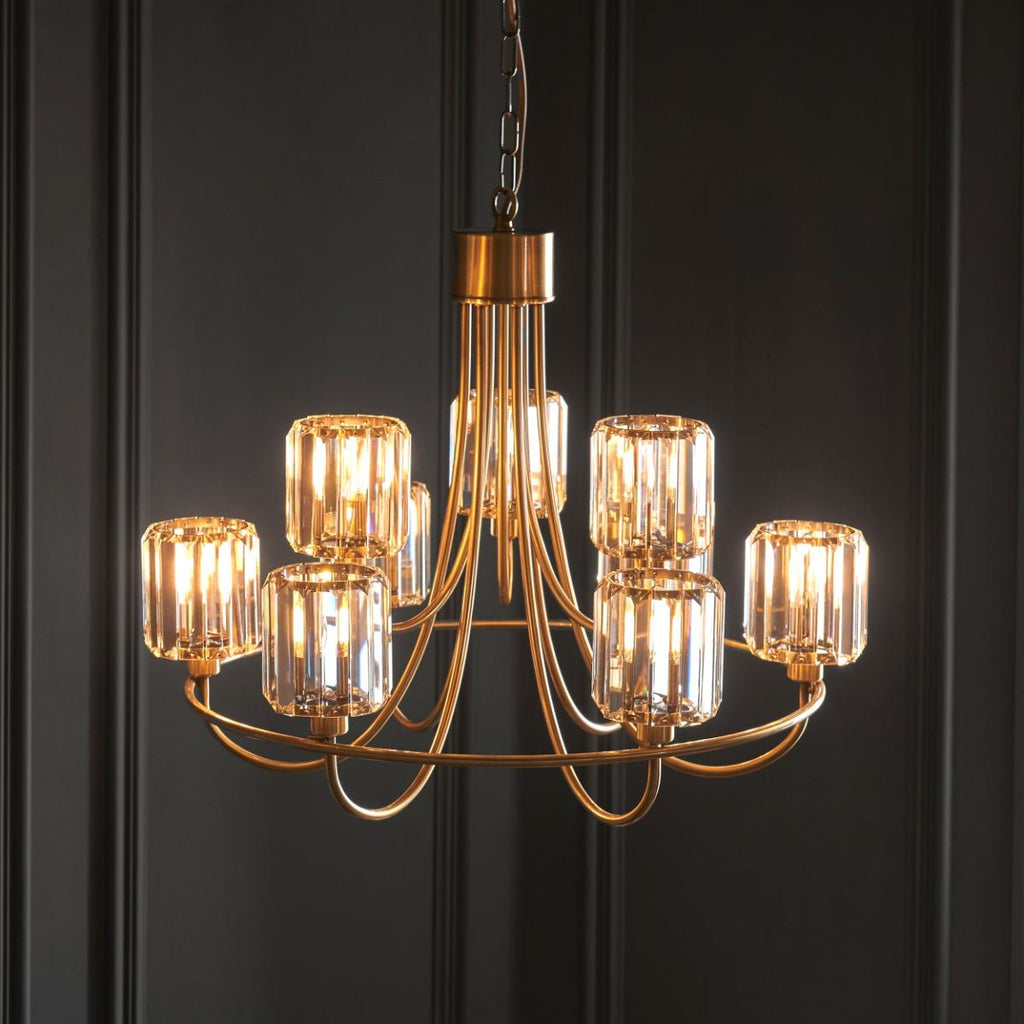 Endon 118934 Berenice 9 Light Tiered Ceiling Pendant Light In Antique Brass Finish With Cut Glass Shades