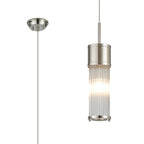 Pillar Bathroom Single Ceiling Pendant Light In Polished Nickel And Clear Glass Rods IP44 E14