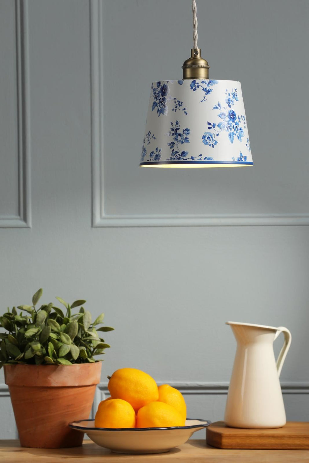 Laura Ashley China Rose Pendant Matt Blue and Matt Antique Brass LA3756728-Q