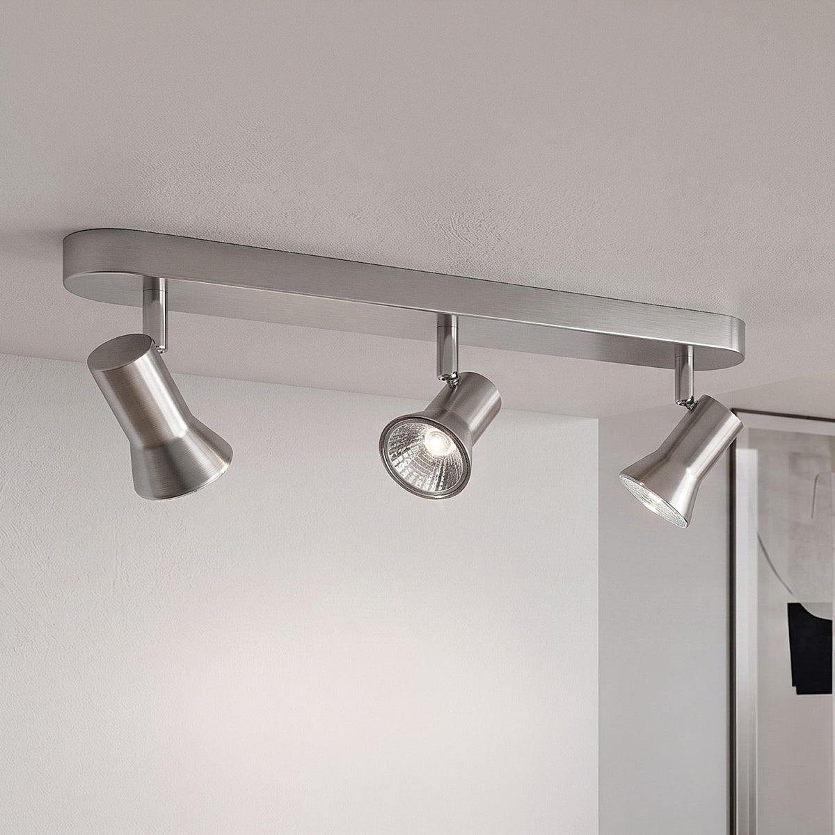 Magnum 3 Light Ceiling Bar Spotlight In Brushed Steel Finish 6092