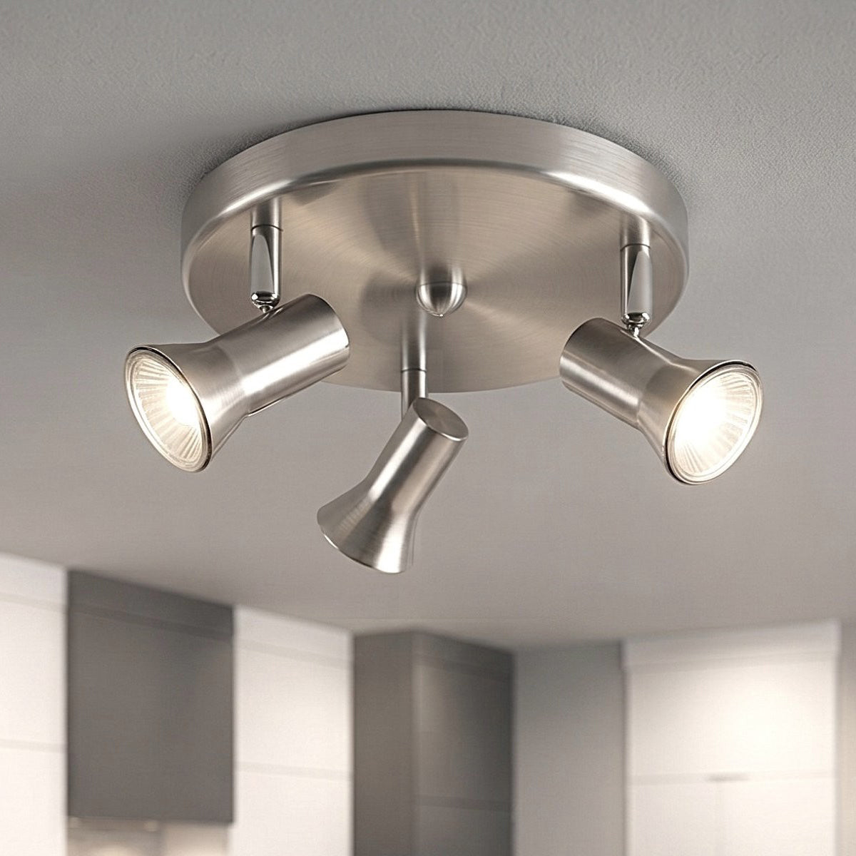 Magnum 3 Light Ceiling Plate Spotlight In Brushed Steel Finish 6093