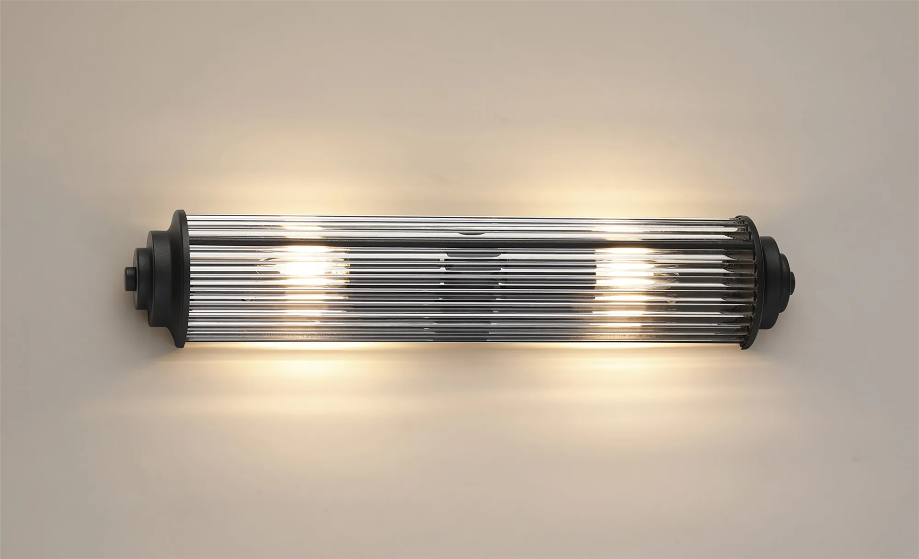 Pillar 2 Light Bathroom Wall Light In Satin Black And Clear Glass Rods IP44 E14