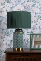 Laura Ashley Knipton Table Lamp Green Ceramic and Antique Brass With Shade LA3756699-Q