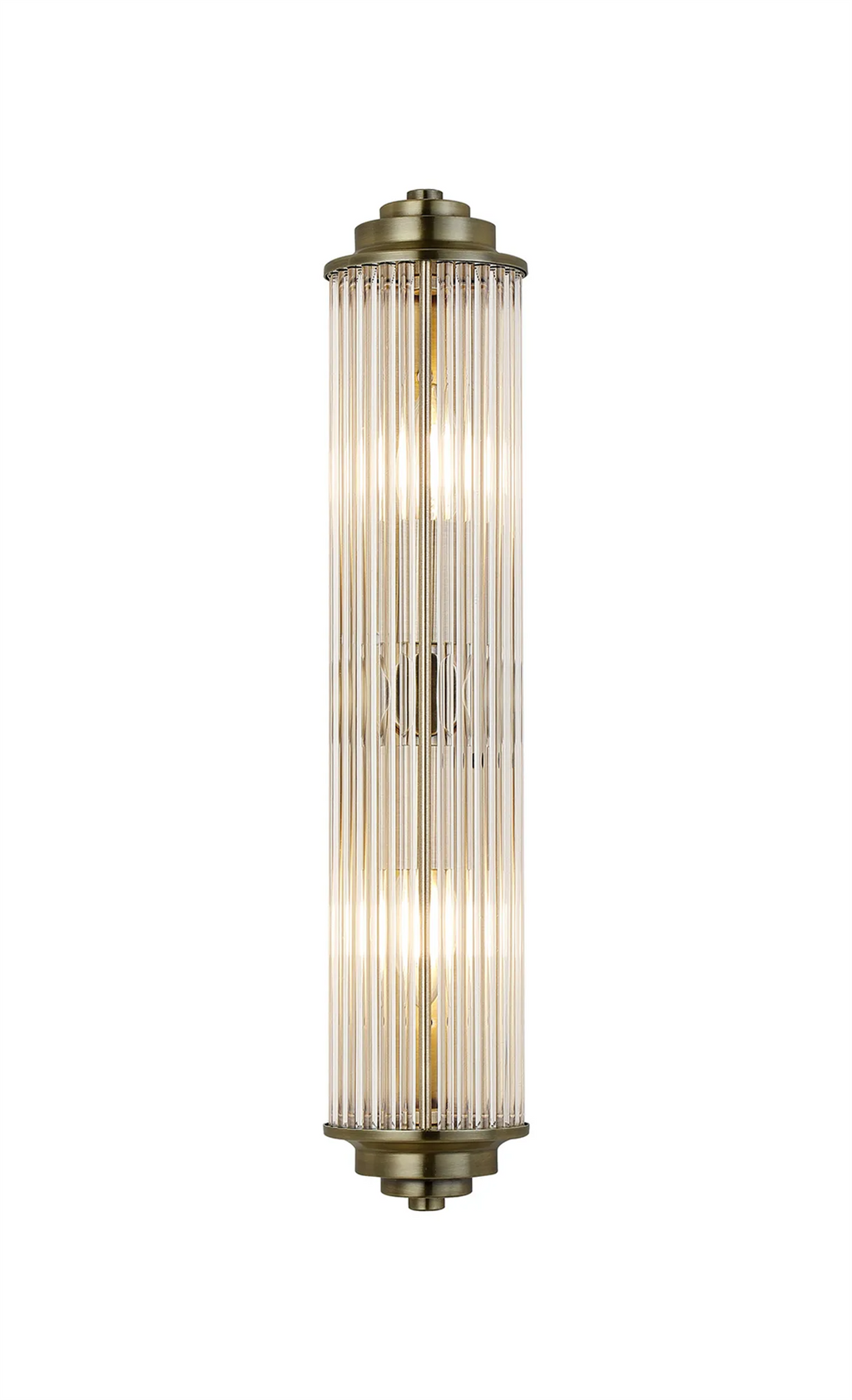Pillar 2 Light Bathroom Wall Light In Antique Brass And Clear Glass Rods IP44 E14