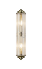 Pillar 2 Light Bathroom Wall Light In Antique Brass And Clear Glass Rods IP44 E14