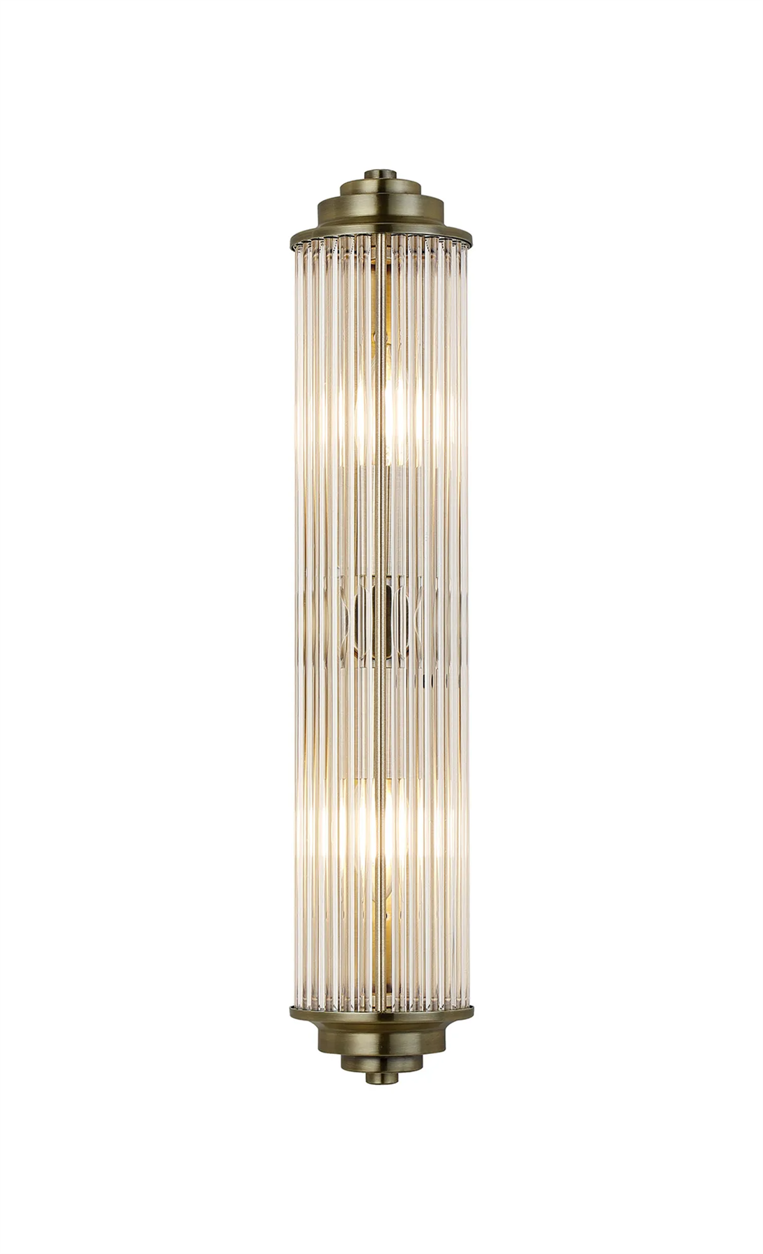 Pillar 2 Light Bathroom Wall Light In Antique Brass And Clear Glass Rods IP44 E14