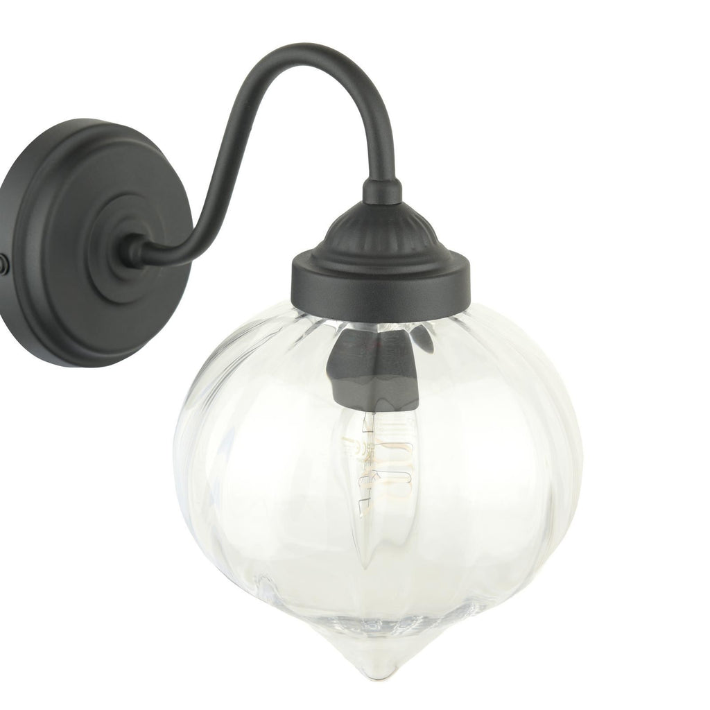Laura Ashley Whitham Outdoor Wall Light Matt Black and Ribbed Glass IP44 LA3756721-Q