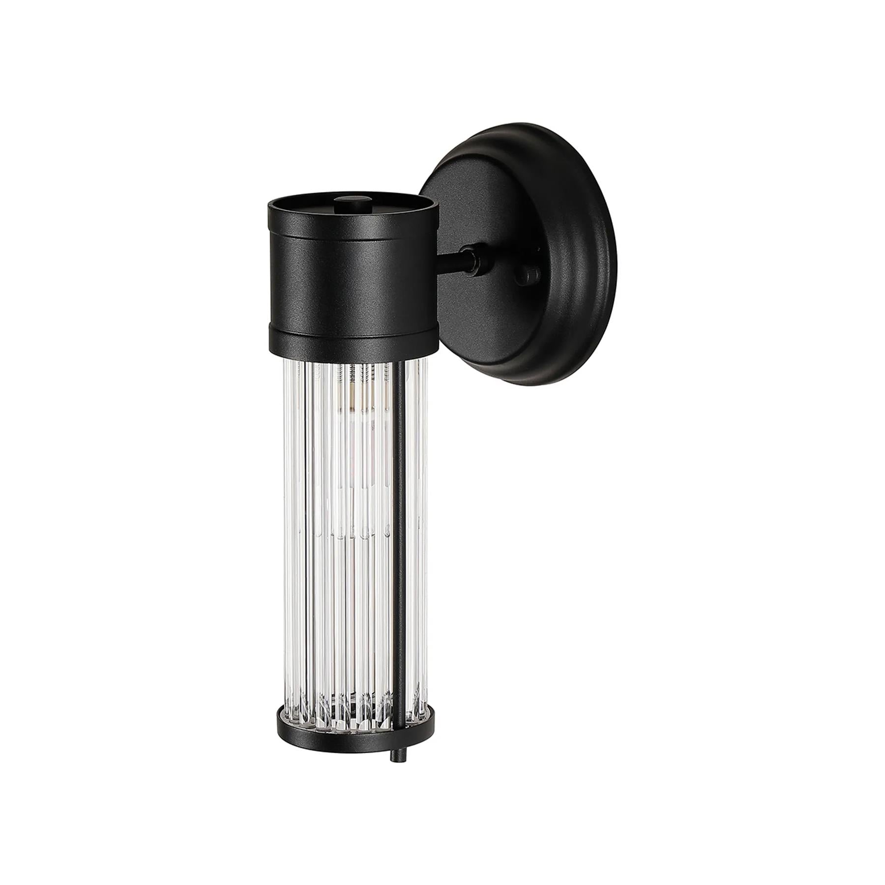 Pillar 1 Light Bathroom Wall Light In Satin Black And Clear Glass Rods IP44 E14