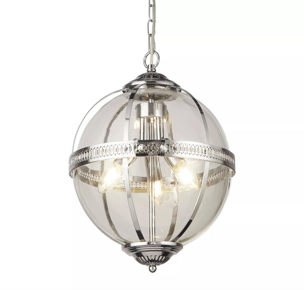Coronet 3 Light Ceiling Pendant Light In Chrome Finish With Glass Shade 44213-3CC
