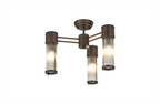 Pillar 3 Light Bathroom Semi Flush Ceiling Light In Bronze And Clear Glass Rods IP44 E14