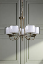 Laura Ashley Southwell 5 Light Armed Pendant Antique Brass and Opal Glass LA3756672-Q