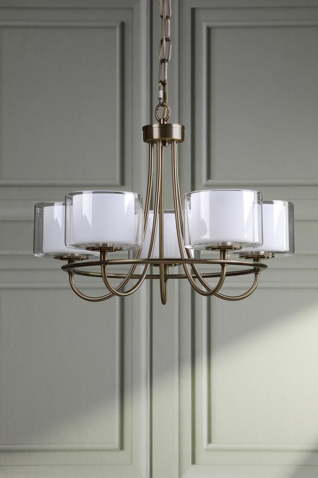 Laura Ashley Southwell 5 Light Armed Pendant Antique Brass and Opal Glass LA3756672-Q