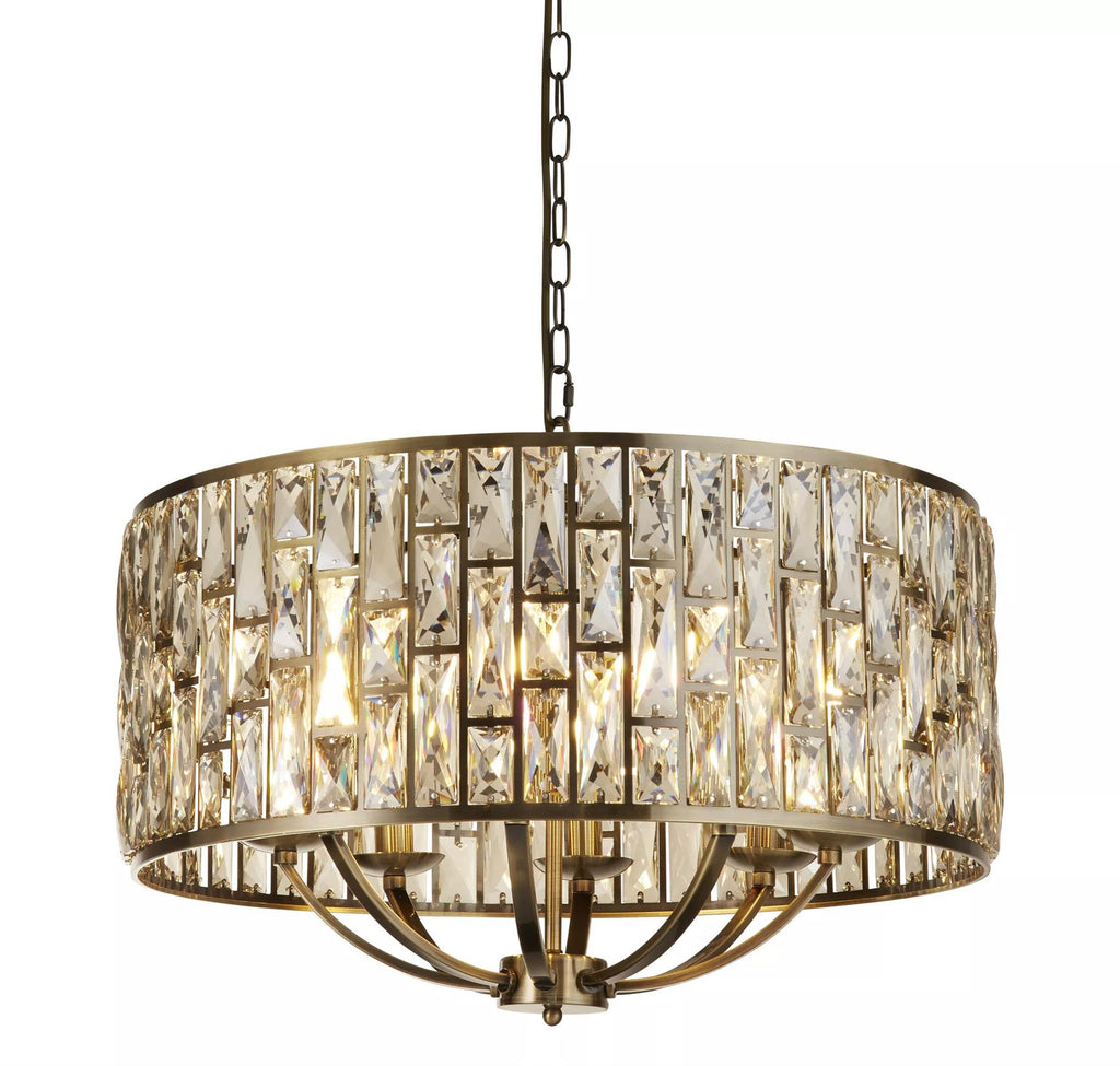 Bijou 8 Light Ceiling Pendant Light In Antique Brass Finish With Crystal Glass 6588-8AB