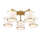 Franklite Sirius 5 Light Flush Ceiling Light In Aged Brass With Off White Shade FL2496-5