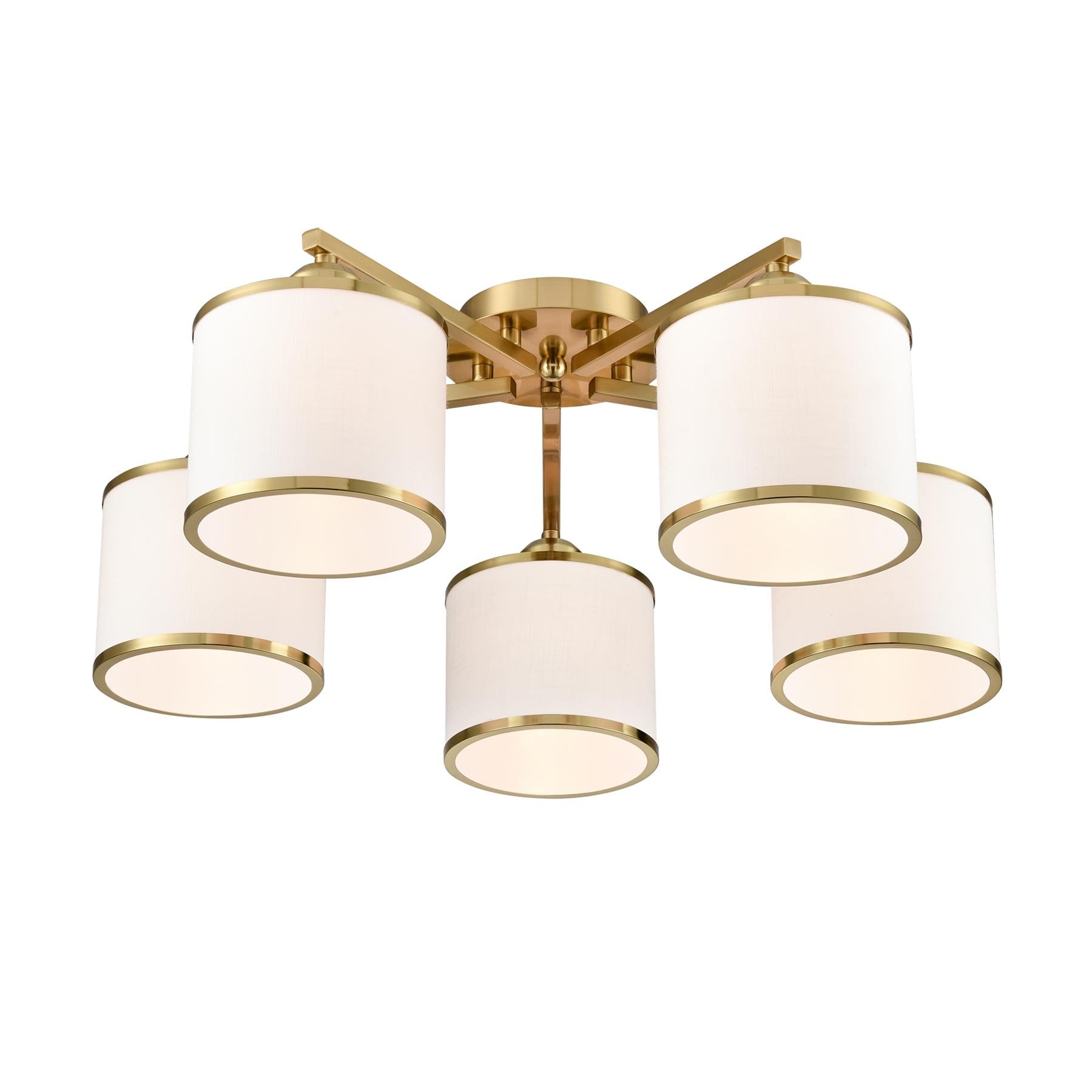 Franklite Sirius 5 Light Flush Ceiling Light In Aged Brass With Off White Shade FL2496-5