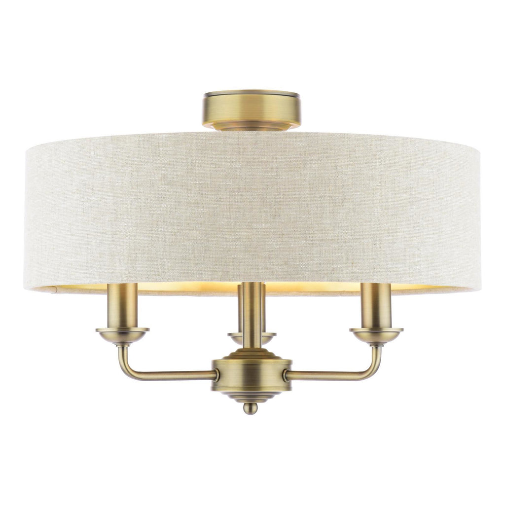 Laura Ashley Sorrento 3 Light Semi-Flush Matt Antique Brass With Natural Shade LA3756750-Q