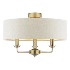 Laura Ashley Sorrento 3 Light Semi-Flush Matt Antique Brass With Natural Shade LA3756750-Q