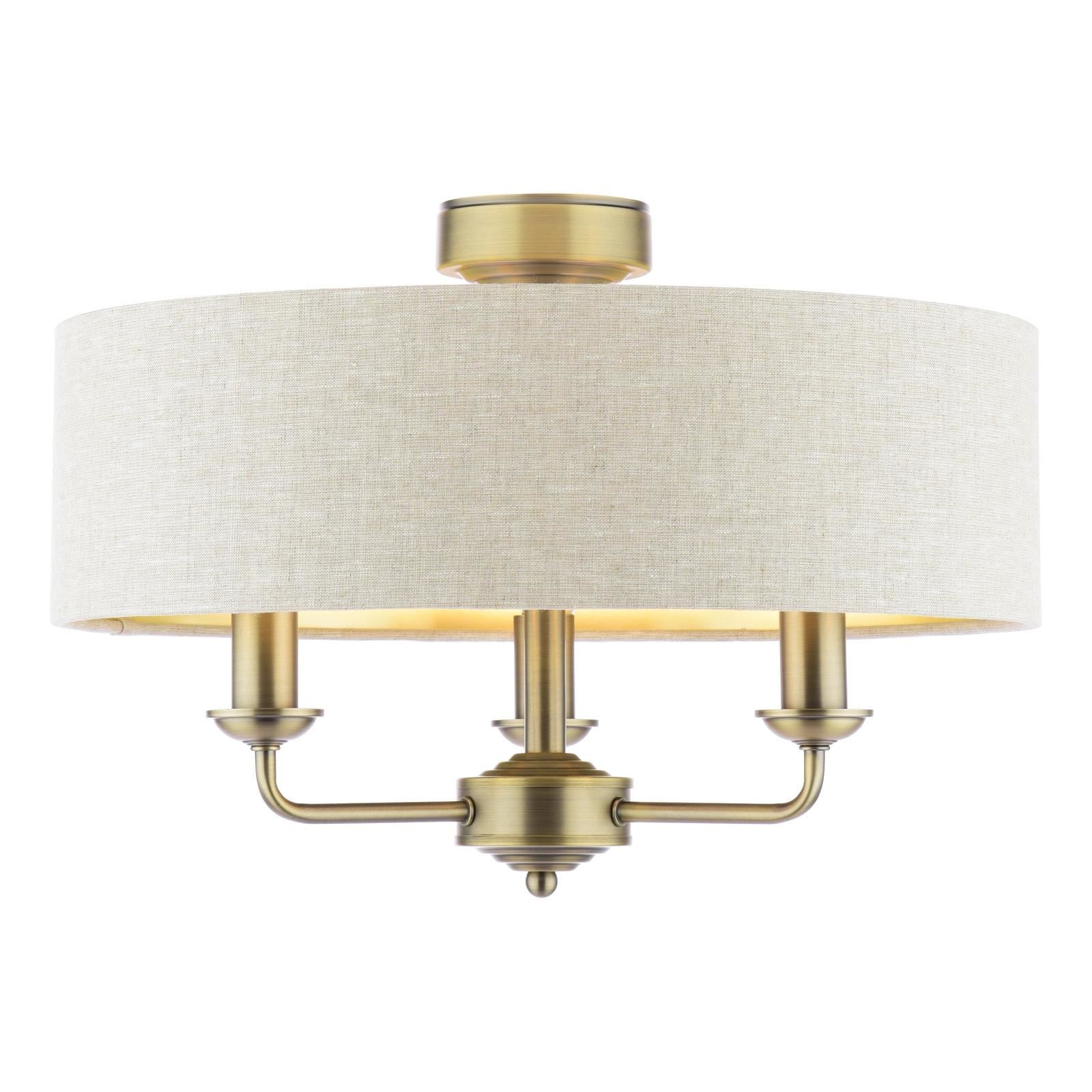 Laura Ashley Sorrento 3 Light Semi-Flush Matt Antique Brass With Natural Shade LA3756750-Q