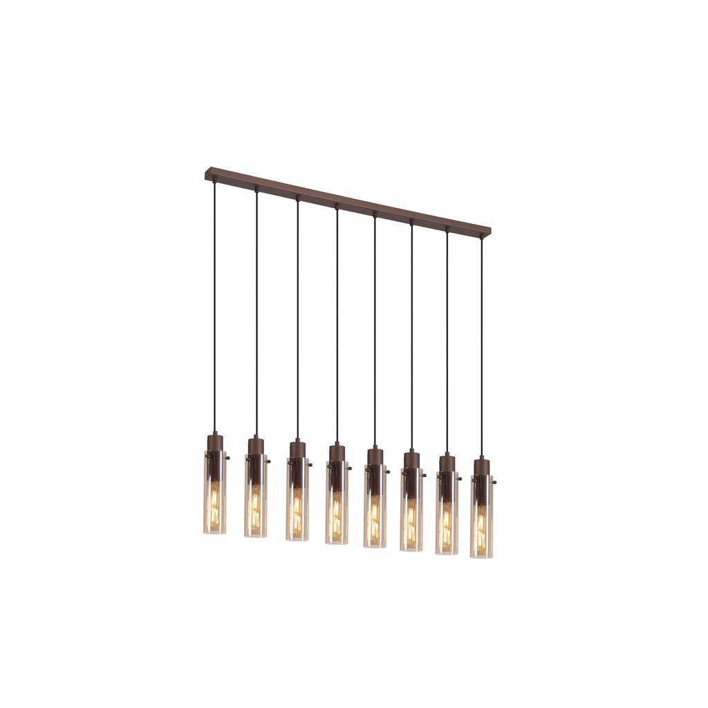 Sweden II 8Lt Ceiling Bar Pendant In Mocha Finish With Amber Glass 88921-8MO
