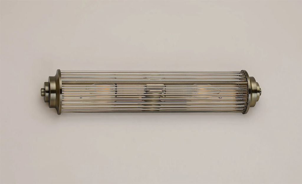 Pillar 2 Light Bathroom Wall Light In Antique Brass And Clear Glass Rods IP44 E14