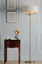 Laura Ashley Sorrento 3 Light Floor Lamp Matt Antique Brass With Natural Shade LA3756755-Q