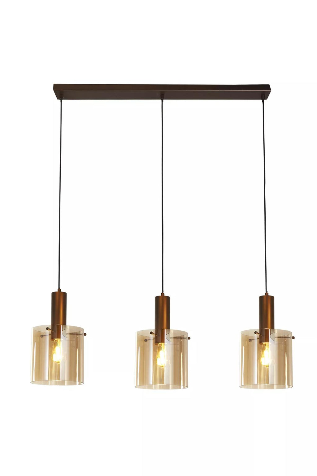 Sweden 3 Light Bar Ceiling Pendant Light In Mocha Finish With Amber Glass Shades 88912-3MO