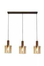 Sweden 3 Light Bar Ceiling Pendant Light In Mocha Finish With Amber Glass Shades 88912-3MO