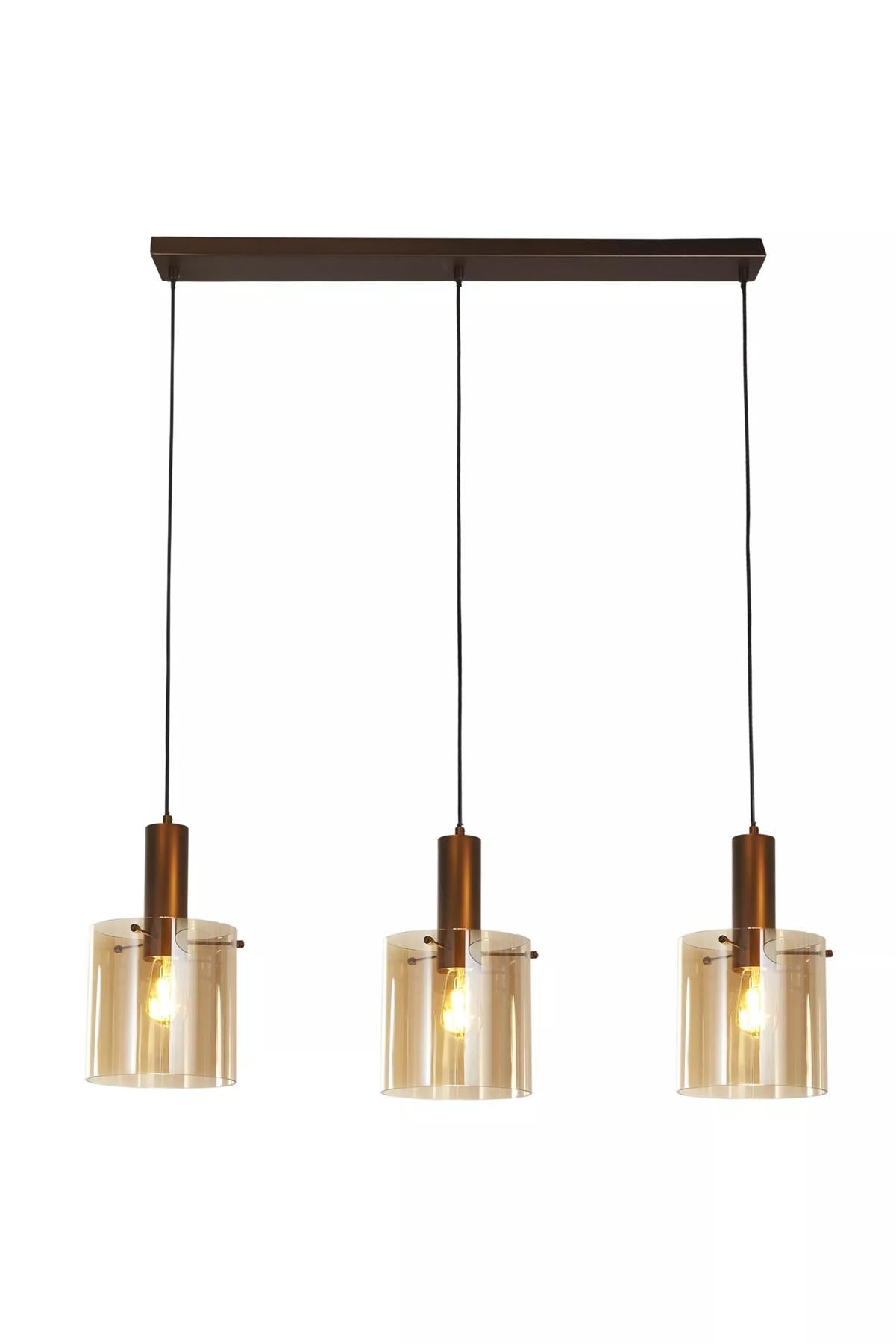 Sweden 3 Light Bar Ceiling Pendant Light In Mocha Finish With Amber Glass Shades 88912-3MO