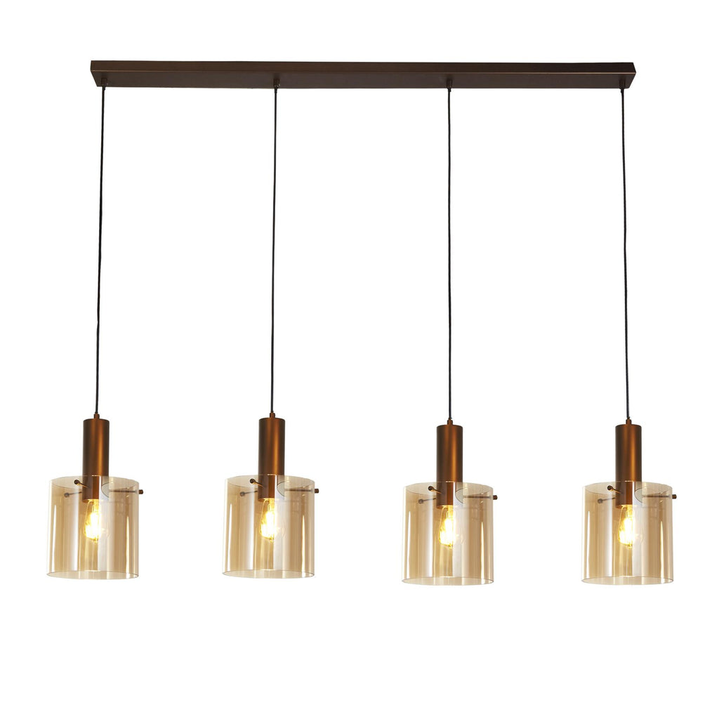 Sweden 4 Light Ceiling Bar Pendant Light In Mocha With Amber Glass 88910-4MO