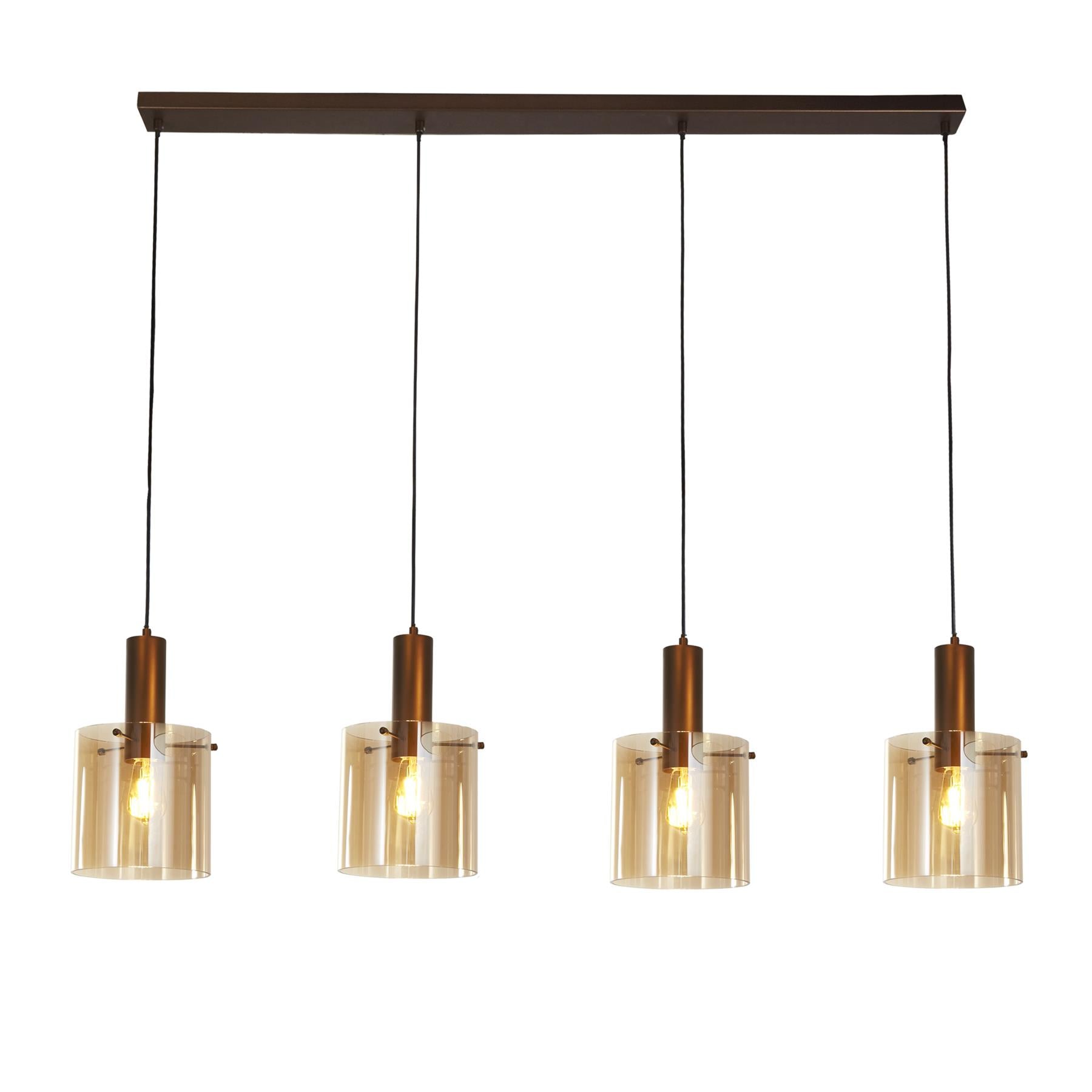 Sweden 4 Light Ceiling Bar Pendant Light In Mocha With Amber Glass 88910-4MO