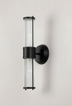Pillar Up And Down 2 Light Bathroom Wall Light In Satin Black And Clear Glass Rods IP44 E14