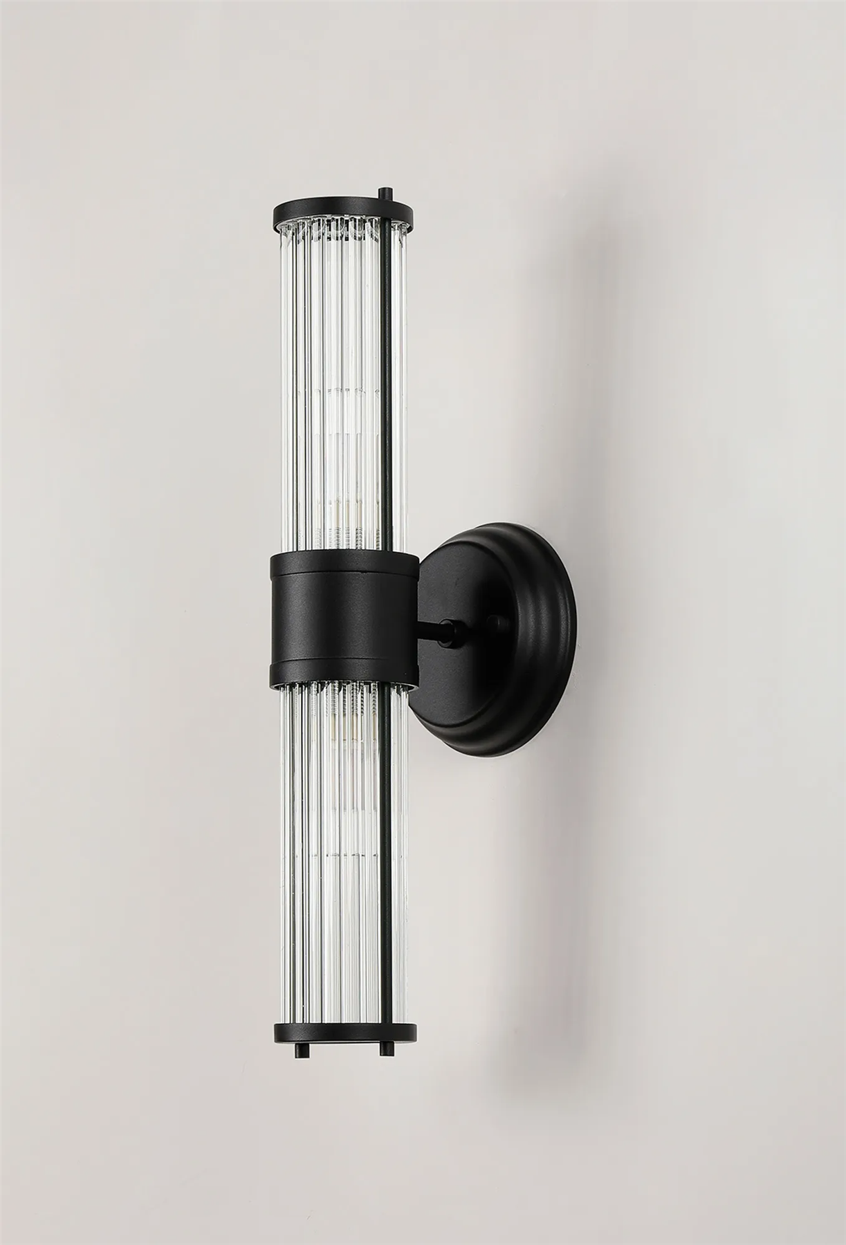 Pillar Up And Down 2 Light Bathroom Wall Light In Satin Black And Clear Glass Rods IP44 E14