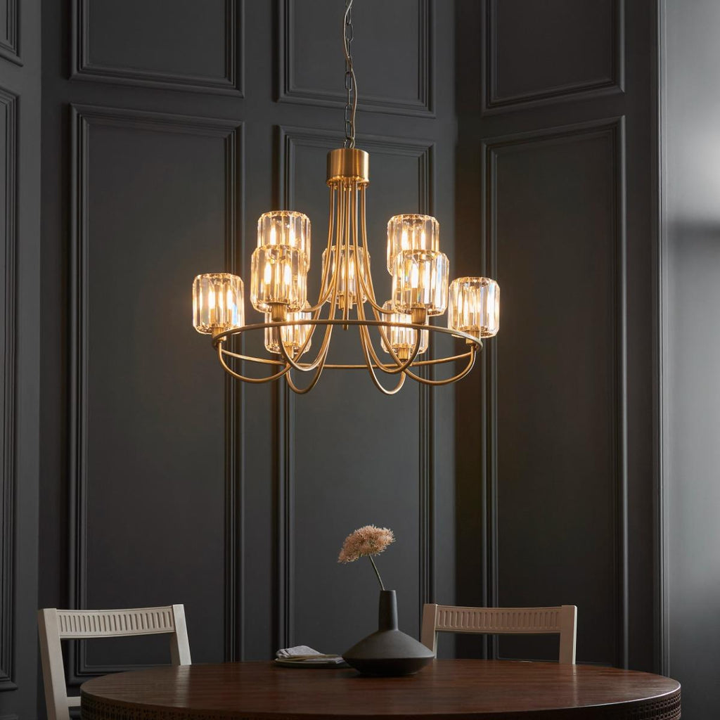 Endon 118934 Berenice 9 Light Tiered Ceiling Pendant Light In Antique Brass Finish With Cut Glass Shades