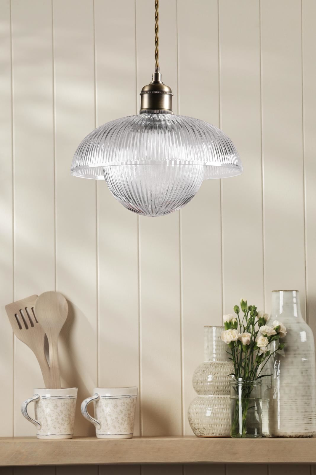 Laura Ashley Billham Pendant Matt Antique Brass and Ribbed Glass LA3756651-Q