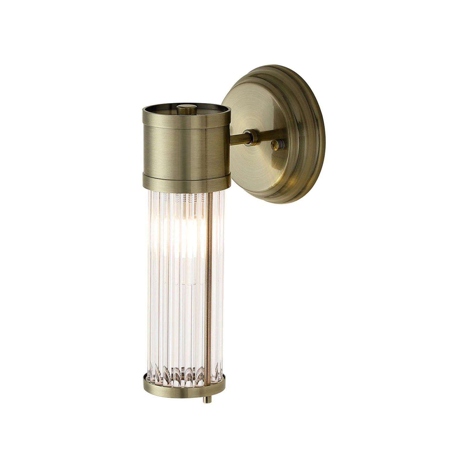 Pillar 1 Light Bathroom Wall Light In Antique Brass And Clear Glass Rods IP44 E14