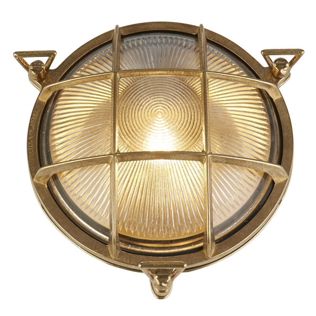 Bulkhead Round OD Light - Solid Brass Metal & Ribbed Glass 30361PB