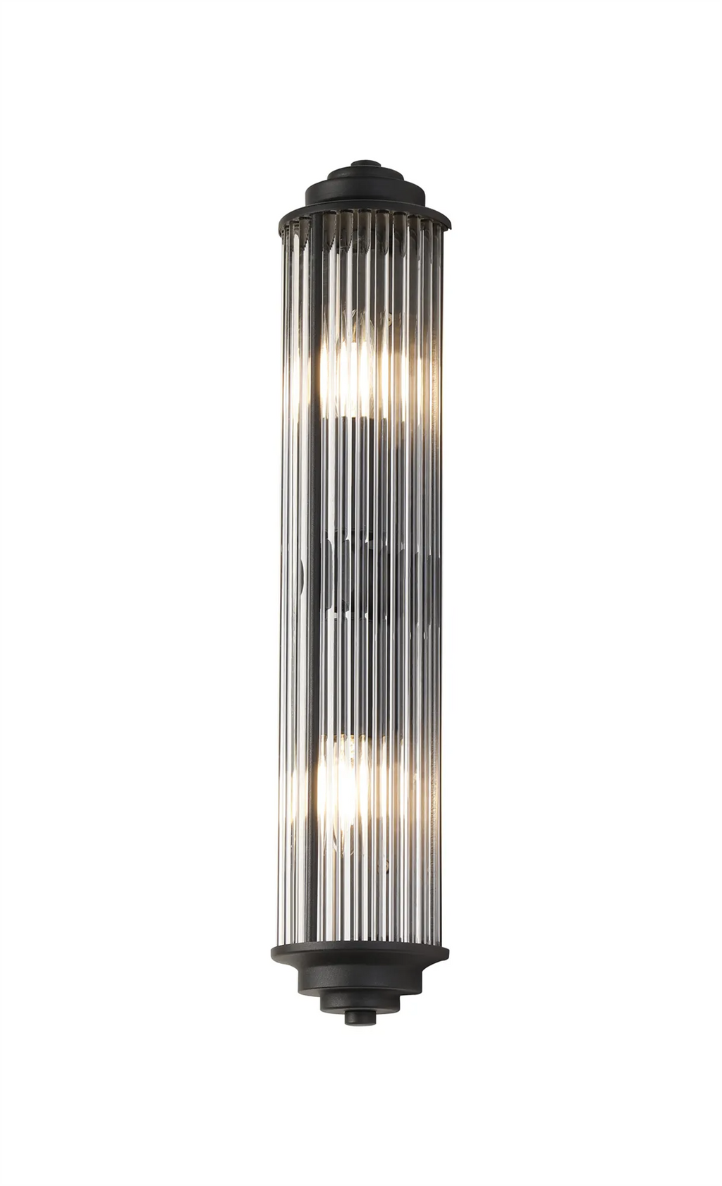 Pillar 2 Light Bathroom Wall Light In Satin Black And Clear Glass Rods IP44 E14