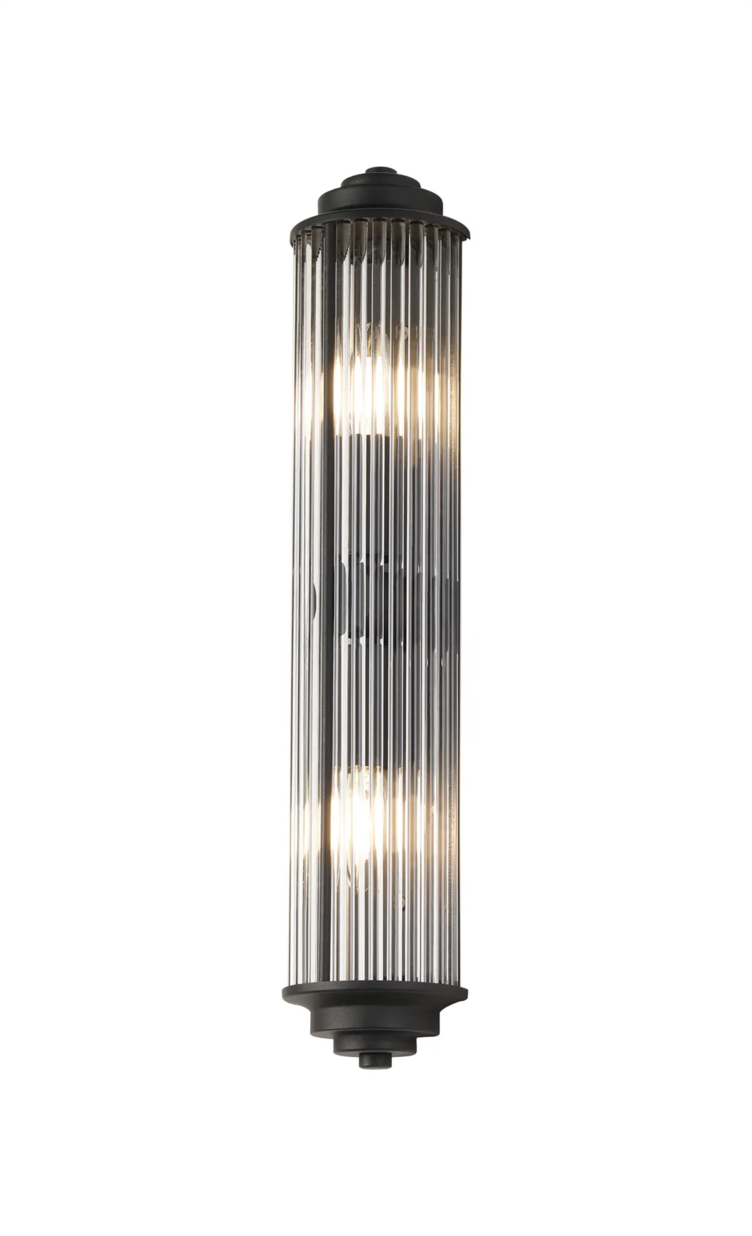Pillar 2 Light Bathroom Wall Light In Satin Black And Clear Glass Rods IP44 E14